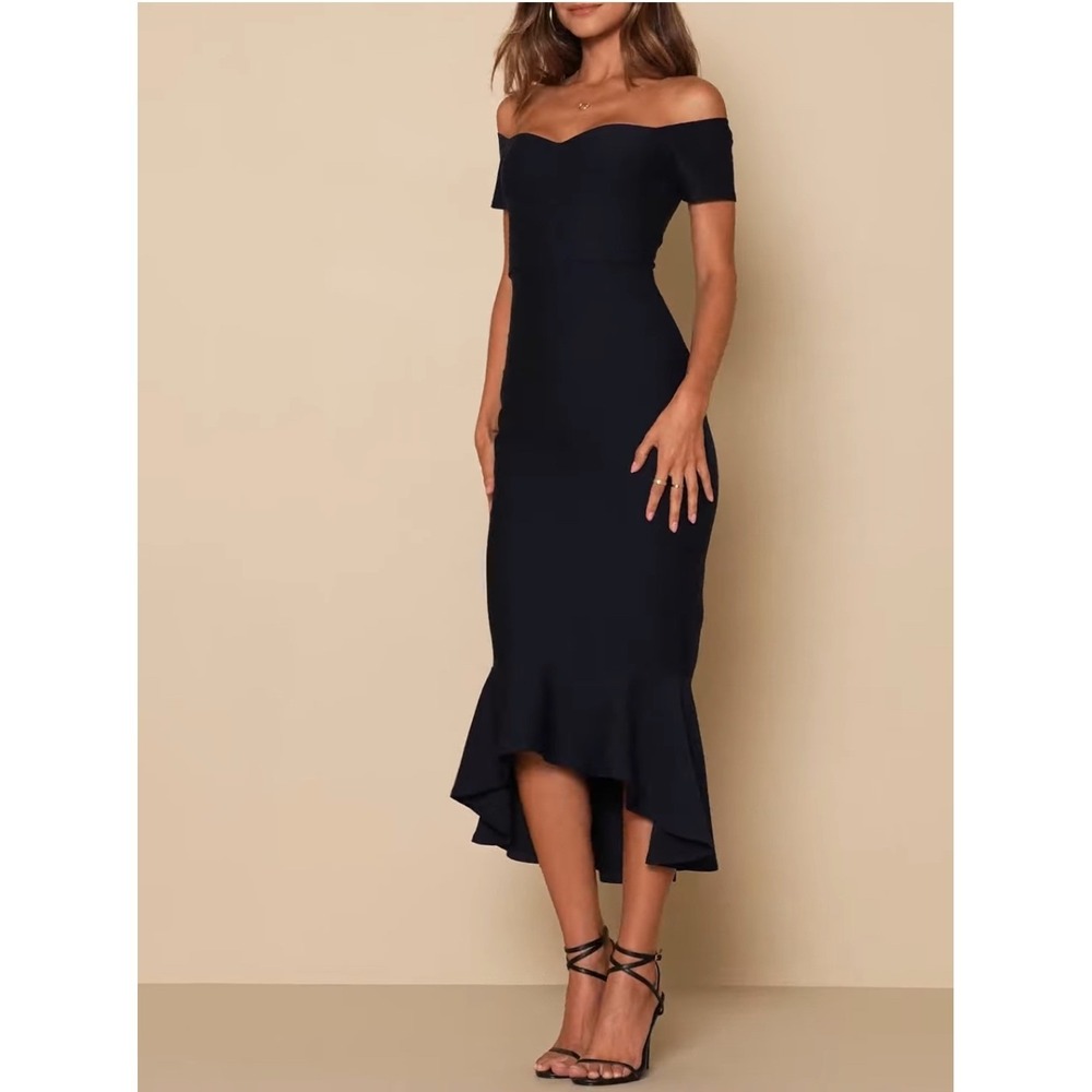 NEW Lulus How‎ Much I Care Black Off-the-Shoulder Midi Dress XS